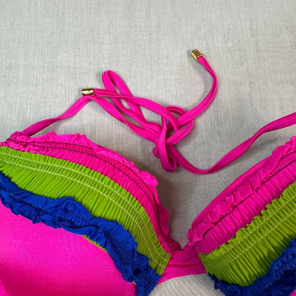 Beach Bunny Dream of Eve Pink Blue Green Ruffle Bikini - Picture 4 of 10
